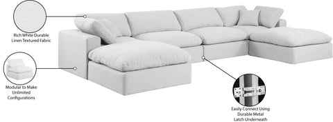 Farrah 158" White Linen Textured Fabric Upholstered Sectional, 6-Piece (Style 2)