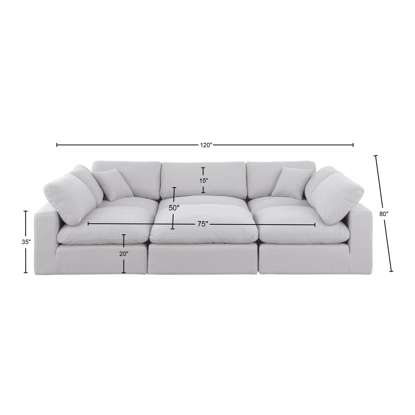 dolce white linen textured fabric modular sectional sec6c