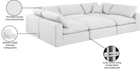 Farrah 119" White Linen Textured Fabric Upholstered Sectional, 6-Piece