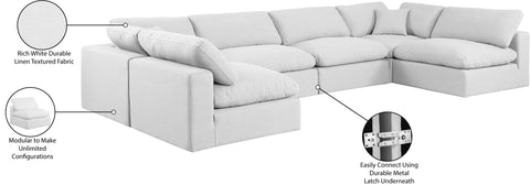 Farrah 158" White Linen Textured Fabric Upholstered Sectional, 6-Piece (Style 3)