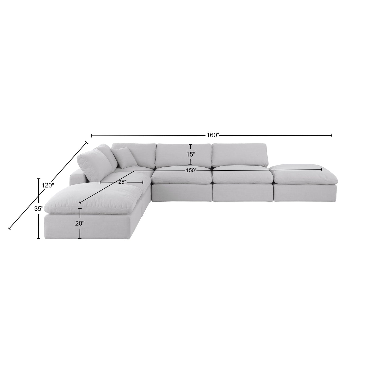 dolce white linen textured fabric modular sectional sec6e