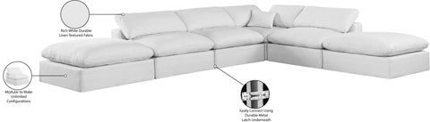 Farrah 157" White Linen Textured Fabric Upholstered Sectional, 6-Piece