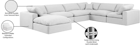 Farrah 158" White Linen Textured Fabric Upholstered Sectional, 7-Piece