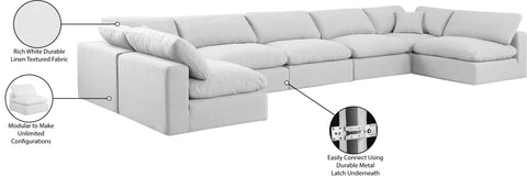 Farrah 197" White Linen Textured Fabric Upholstered Sectional, 7-Piece