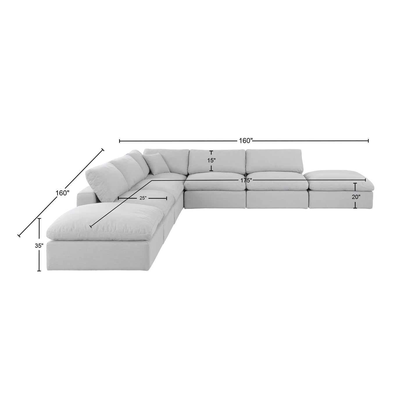 dolce white linen textured fabric modular sectional sec7c