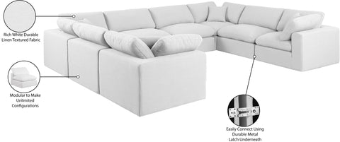 Farrah 158" White Linen Textured Fabric Upholstered Sectional, 8-Piece