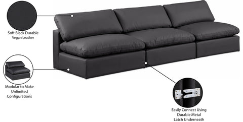 Farrah 117" Black Vegan Leather Upholstered Armless Sofa, 3-Piece