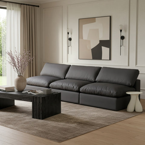 Farrah 117" Black Vegan Leather Upholstered Armless Sofa, 3-Piece