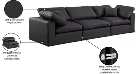 Farrah 119" Black Vegan Leather Upholstered Sofa, 3-Piece