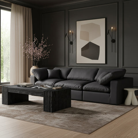 Farrah 119" Black Vegan Leather Upholstered Sofa, 3-Piece