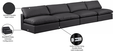 Farrah 156" Black Vegan Leather Upholstered Armless Sofa, 4-Piece