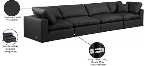 Farrah 158" Black Vegan Leather Upholstered Sofa, 4-Piece