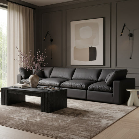 Farrah 158" Black Vegan Leather Upholstered Sofa, 4-Piece