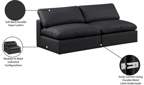 Farrah 78" Black Vegan Leather Upholstered Armless Sofa, 2-Piece
