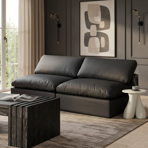 Farrah 78" Black Vegan Leather Upholstered Armless Sofa, 2-Piece