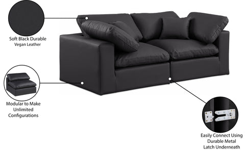 Farrah 80" Black Vegan Leather Upholstered Sofa, 2-Piece