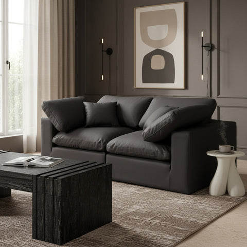 Farrah 80" Black Vegan Leather Upholstered Sofa, 2-Piece