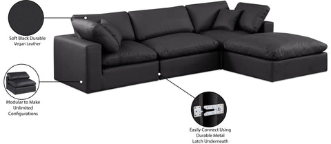 Farrah 119" Black Vegan Leather Upholstered Sectional, 4-Piece