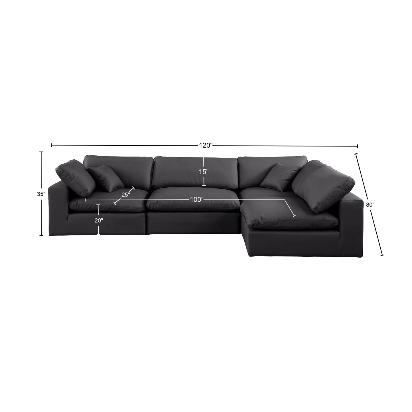 dolce black faux leather modular sectional sec4b