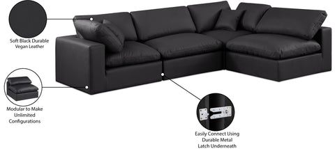 Farrah 119" Black Vegan Leather Upholstered Sectional, 4-Piece (Style 2)