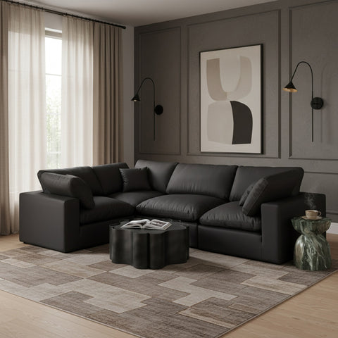 Farrah 119" Black Vegan Leather Upholstered Sectional, 4-Piece (Style 3)