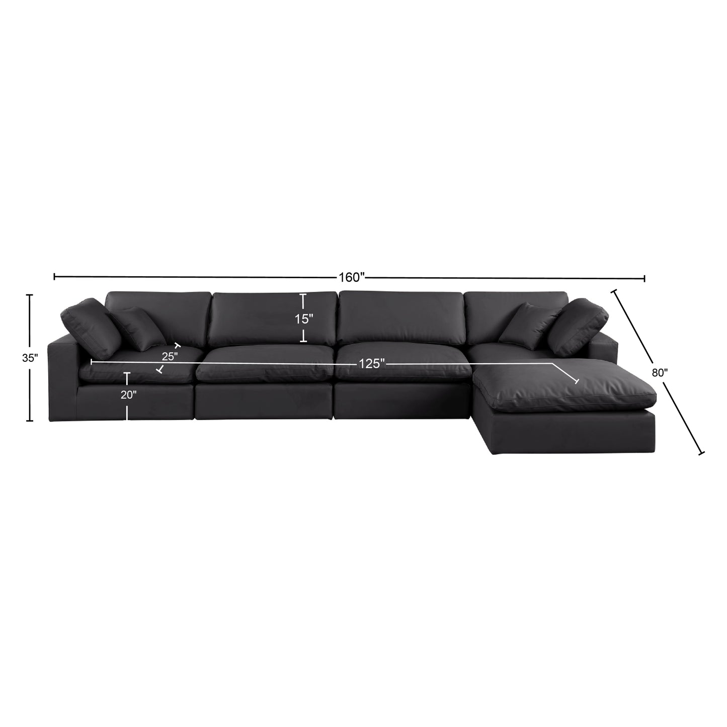 dolce black faux leather modular sectional sec5a