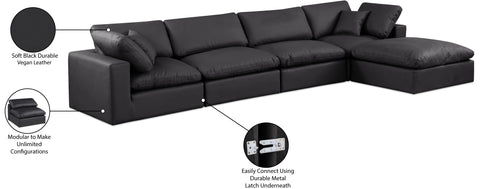 Farrah 158" Black Vegan Leather Upholstered Sectional, 5-Piece