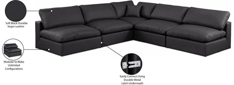 Farrah 118" Black Vegan Leather Upholstered Sectional, 5-Piece