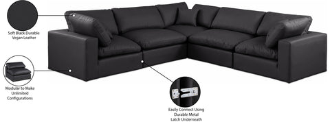 Farrah 119" Black Vegan Leather Upholstered Sectional, 5-Piece