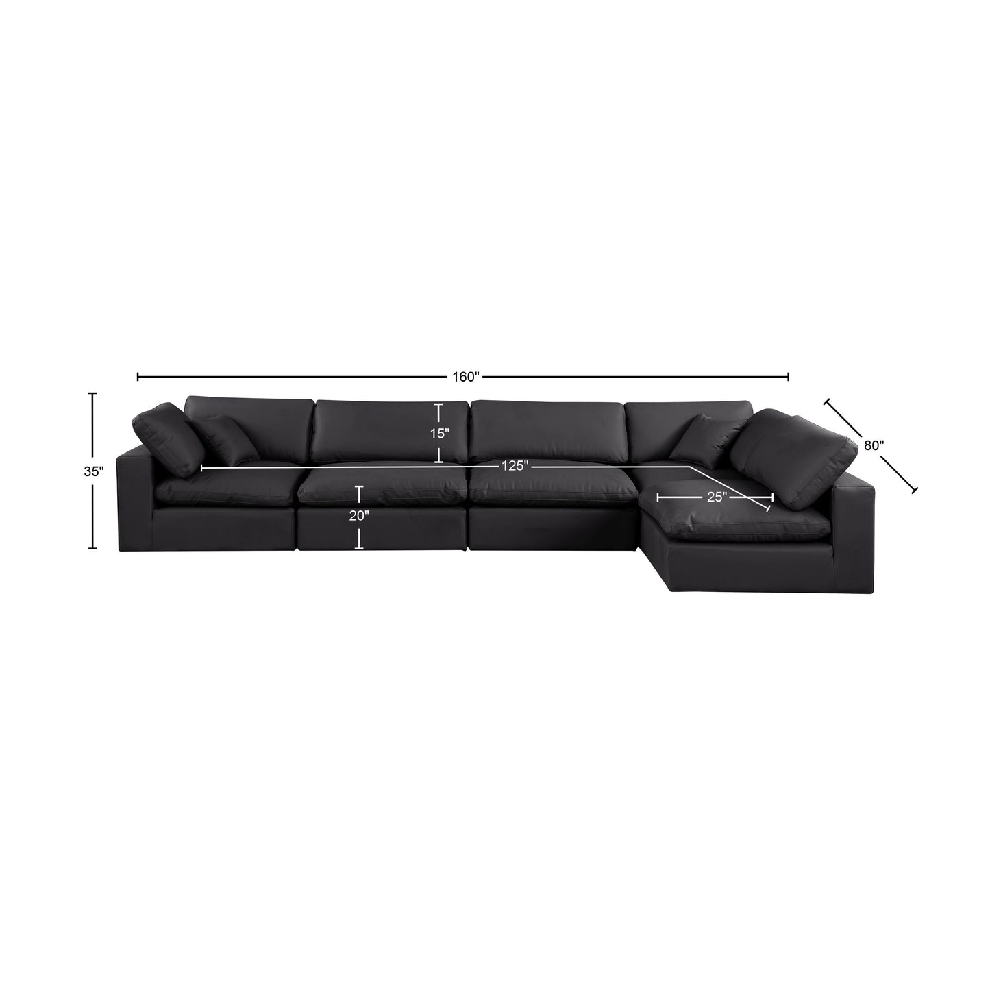 dolce black faux leather modular sectional sec5d