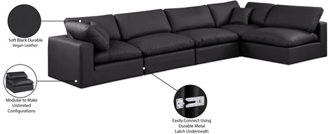 Farrah 158" Black Vegan Leather Upholstered Sectional, 5-Piece (Style 2)