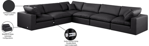 Farrah 158" Black Vegan Leather Upholstered Sectional, 6-Piece