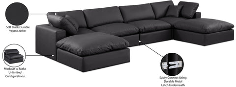 Farrah 158" Black Vegan Leather Upholstered Sectional, 6-Piece (Style 2)