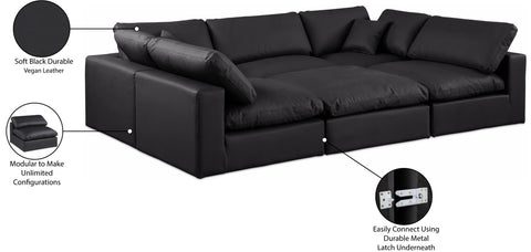 Farrah 119" Black Vegan Leather Upholstered Sectional, 6-Piece