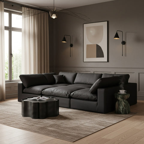 Farrah 119" Black Vegan Leather Upholstered Sectional, 6-Piece