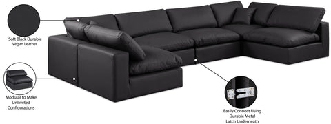 Farrah 158" Black Vegan Leather Upholstered Sectional, 6-Piece (Style 3)