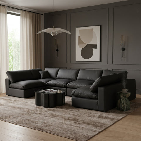 Farrah 158" Black Vegan Leather Upholstered Sectional, 6-Piece (Style 3)