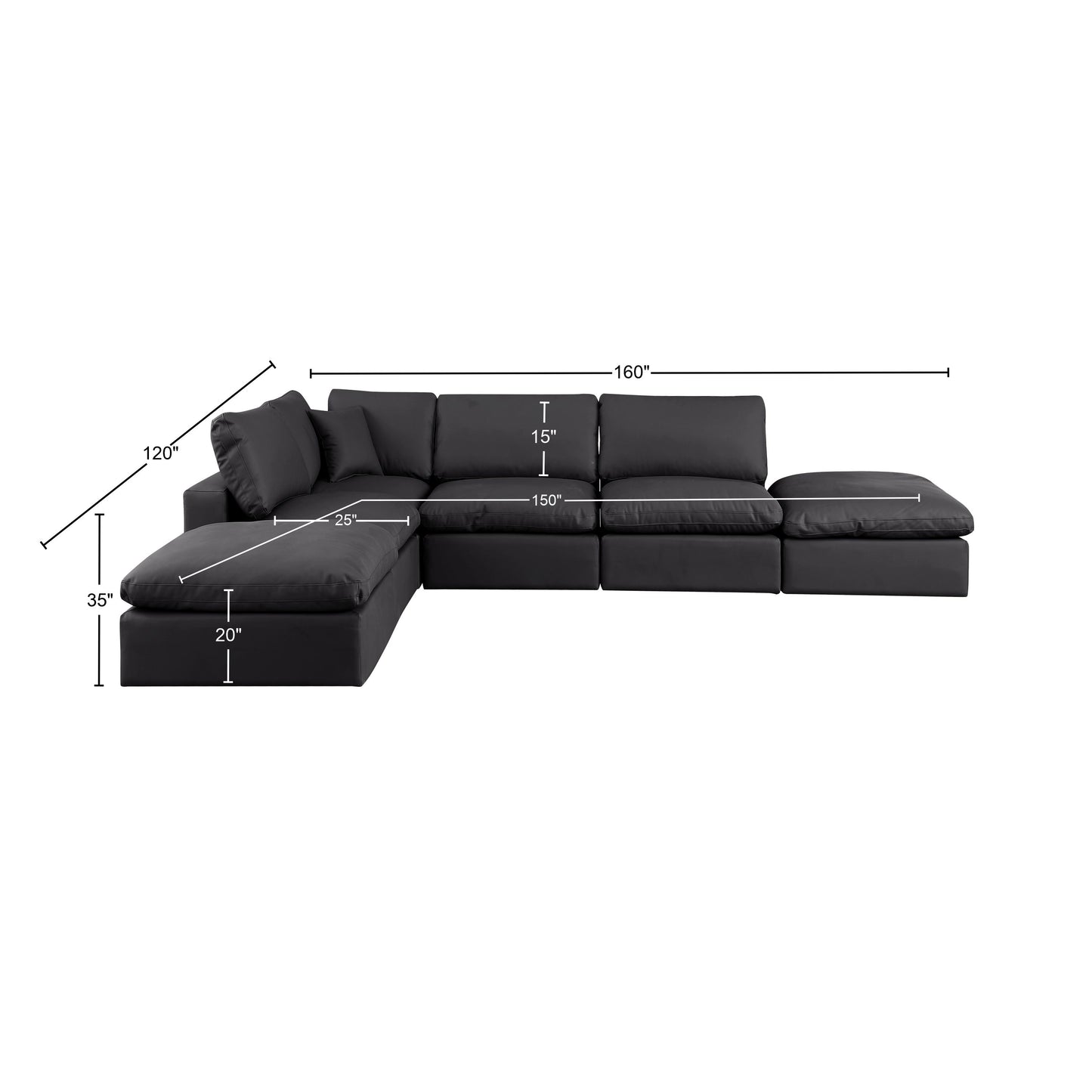 dolce black faux leather modular sectional sec6e