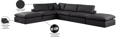 Farrah 157" Black Vegan Leather Upholstered Sectional, 6-Piece