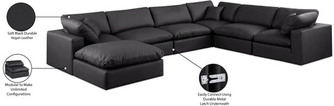 Farrah 158" Black Vegan Leather Upholstered Sectional, 7-Piece