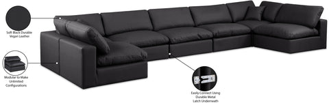 Farrah 197" Black Vegan Leather Upholstered Sectional, 7-Piece
