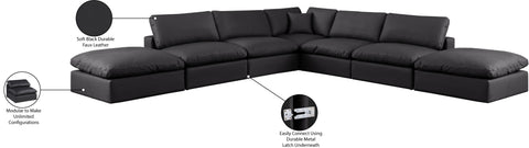 Farrah 157" Black Vegan Leather Upholstered Sectional, 7-Piece