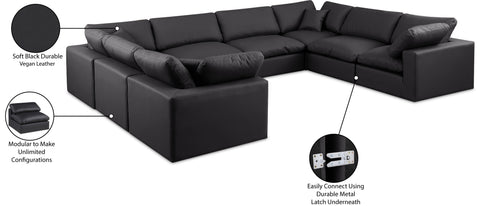Farrah 158" Black Vegan Leather Upholstered Sectional, 8-Piece
