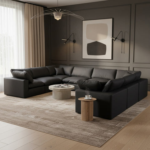 Farrah 158" Black Vegan Leather Upholstered Sectional, 8-Piece