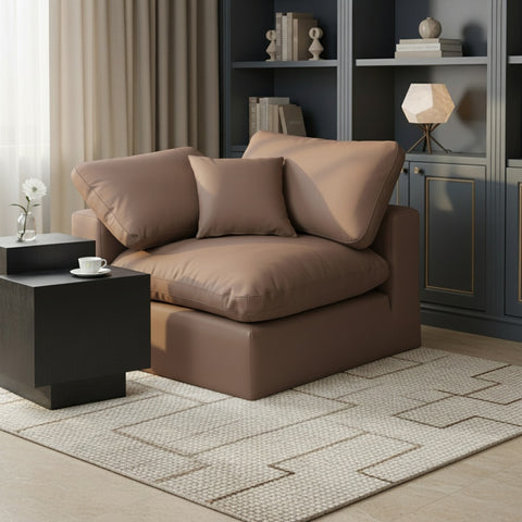 Farrah Brown Vegan Leather Upholstered Corner Chair, 1 Piece