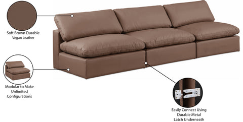 Farrah 117" Brown Vegan Leather Upholstered Armless Sofa, 3-Piece