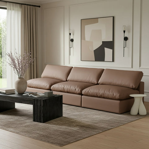 Farrah 117" Brown Vegan Leather Upholstered Armless Sofa, 3-Piece