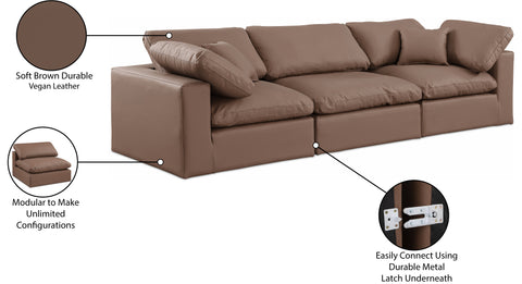 Farrah 119" Brown Vegan Leather Upholstered Sofa, 3-Piece