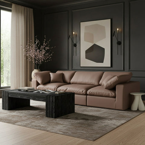 Farrah 119" Brown Vegan Leather Upholstered Sofa, 3-Piece