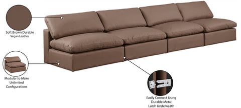 Farrah 156" Brown Vegan Leather Upholstered Armless Sofa, 4-Piece